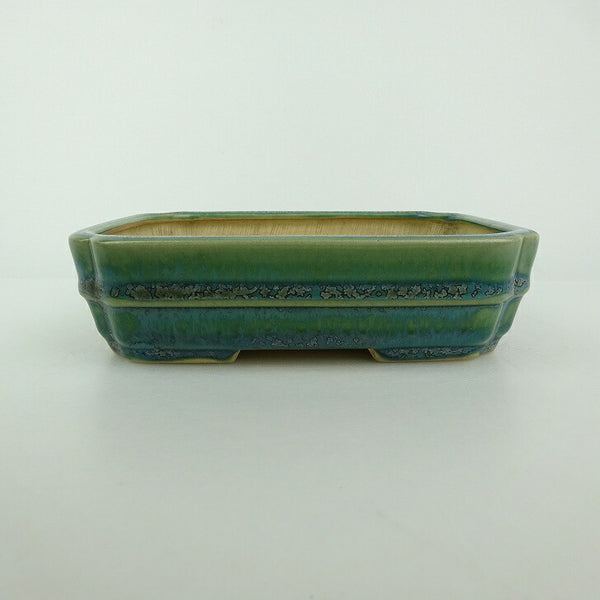 中古盆栽鉢 青香 小型 長辺 約 14.8cm 長方鉢 隅入 中帯 釉薬  中古鉢 d1198419997