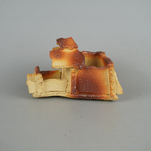 中古盆栽鉢 信楽 落款あり 小型 長辺 約13.5cm 家型鉢 信楽焼  中古鉢 l1198410481