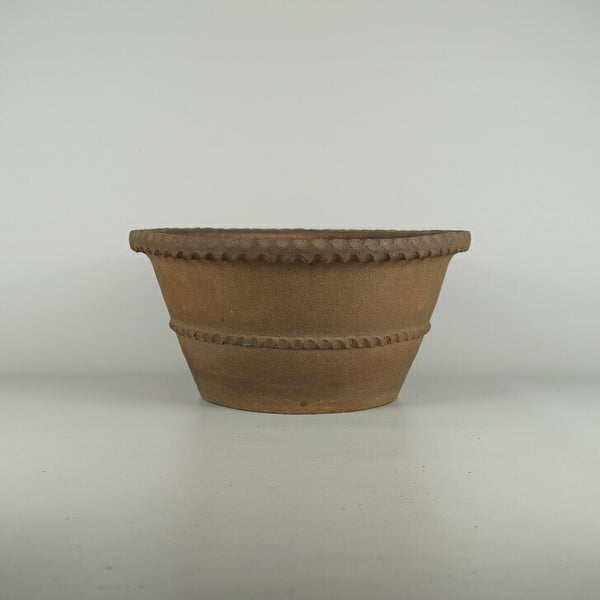 中古盆栽鉢 鮑登記造 中型 長辺 約 33.2cm 丸鉢 縄縁 中帯 支那鉢 泥物  中古鉢 s1198419003