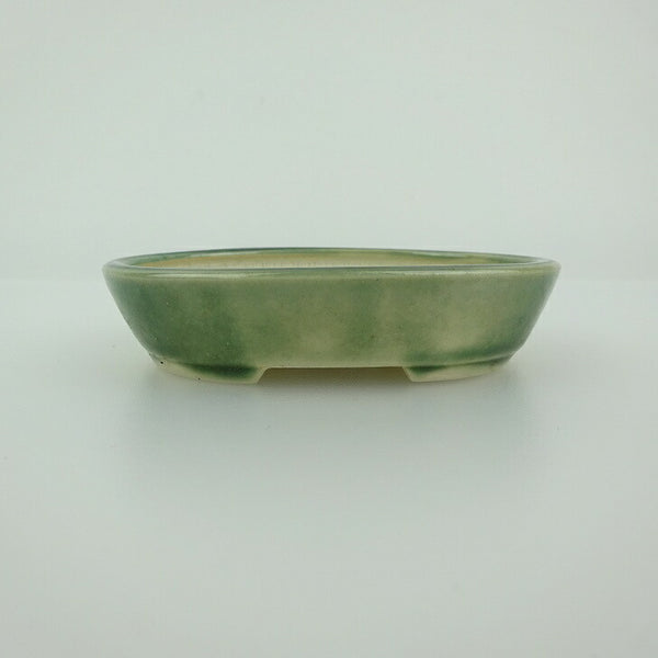 中古盆栽鉢 青香 小鉢 長辺 約8.4cm 楕円鉢 釉薬  中古鉢 u1198424982