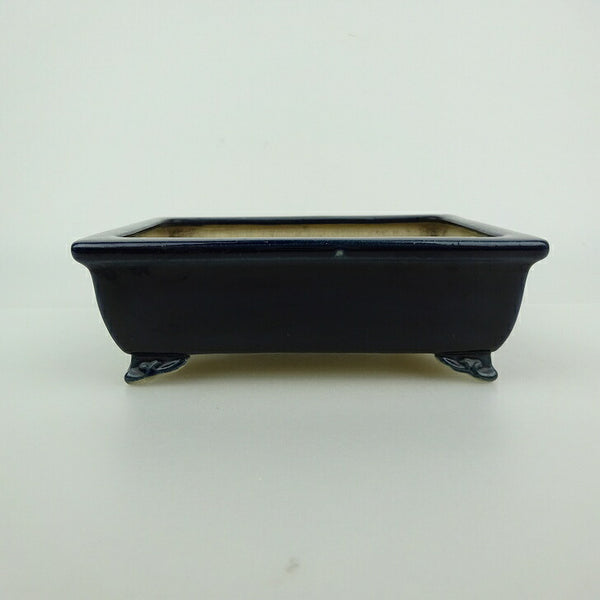 中古盆栽鉢 青香 小型 長辺 約 13.5cm 長方鉢 外縁 雲足 釉薬  中古鉢 n1198405091