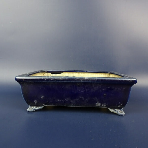 中古盆栽鉢 青香 小型 長辺 約 13.3cm 長方鉢 外縁 雲足 釉薬  中古鉢 o1198429157