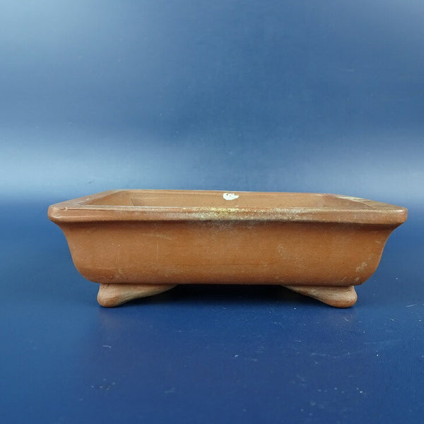中古盆栽鉢 中国宜興 w落款 小型 長辺 約10.3cm 長方鉢 外縁 泥鉢 中国鉢  中古鉢 c1198411166