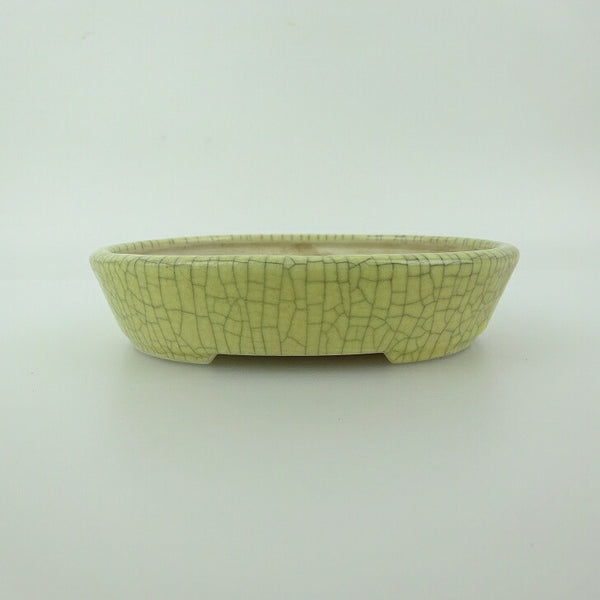 中古盆栽鉢 青香 小型 長辺 約 11.9cm 楕円鉢 貫入 釉薬  中古鉢 f1198415951