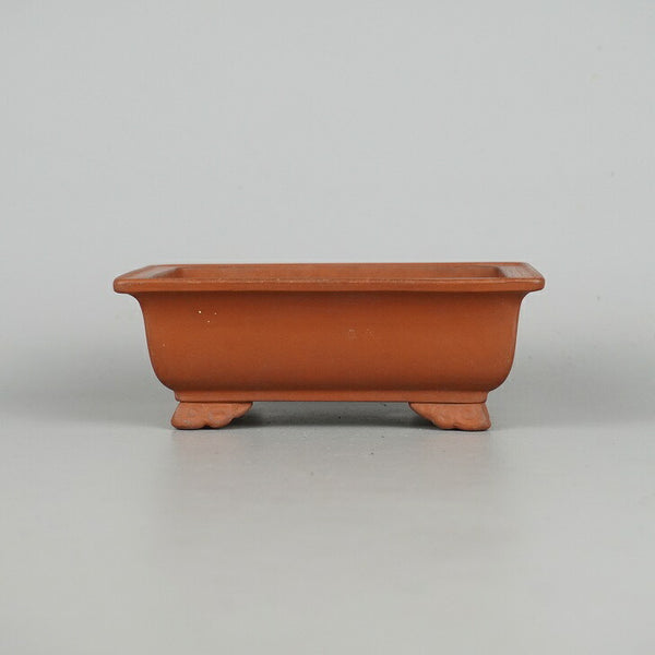 中古盆栽鉢 水庄園 小型 長辺 約 13.2cm 長方鉢 外縁 雲足 泥物  中古鉢 n1198414204