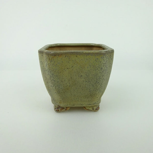 中古盆栽鉢 青香 小鉢 長辺 約6.8cm 正方鉢 隅入 雲足 釉薬  中古鉢 w1198411818