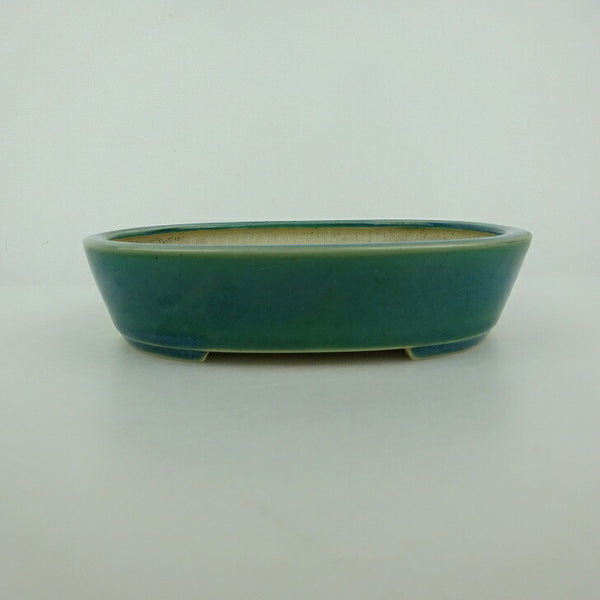 中古盆栽鉢 青香 小型 長辺 約 14.5cm 楕円鉢 釉薬  中古鉢 f1198406993