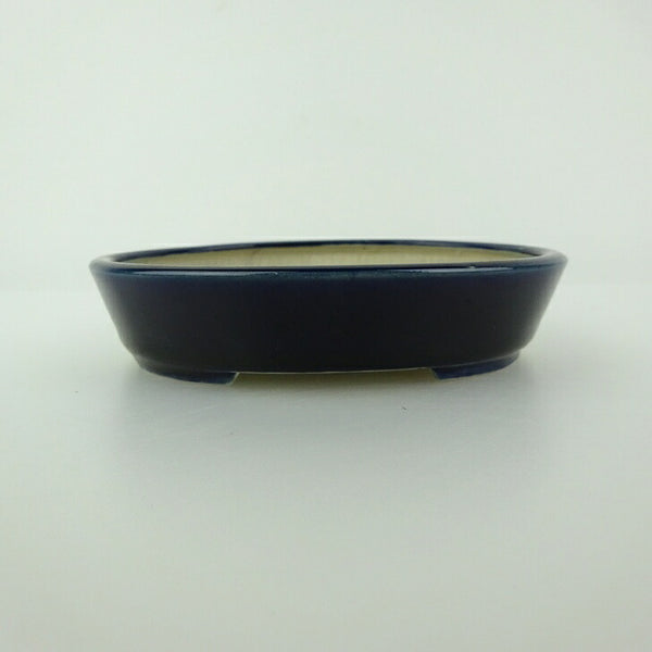 中古 盆栽鉢 青香 小型 長辺 約 12.1cm 楕円鉢 釉薬  中古鉢 p1198421411