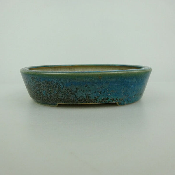 中古盆栽鉢 青香 小型 長辺 約 14.8cm 楕円鉢 釉薬  中古鉢 m1198410964
