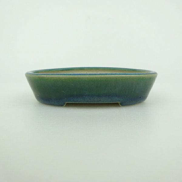 中古盆栽鉢 青香 小鉢 長辺 約10cm 楕円鉢 釉薬  中古鉢 e1198412430