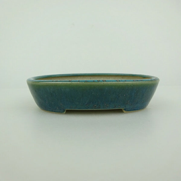 中古盆栽鉢 青香 小鉢 長辺 約10cm 楕円鉢 釉薬  中古鉢 g1198422012