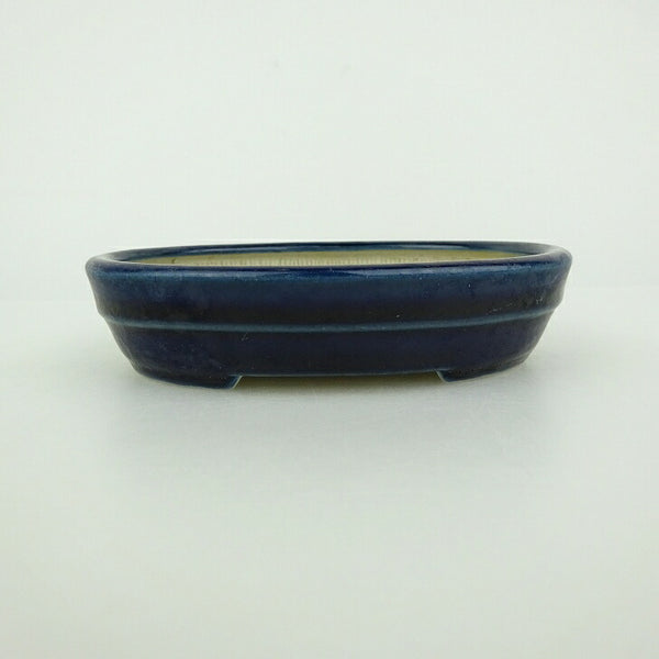中古盆栽鉢 青香 小鉢 長辺 約9.8cm 楕円鉢 中帯 釉薬  中古鉢 f1198412028