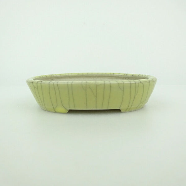 中古盆栽鉢 青香 小鉢 長辺 約10cm 楕円鉢 貫入 釉薬  中古鉢 b1198420075