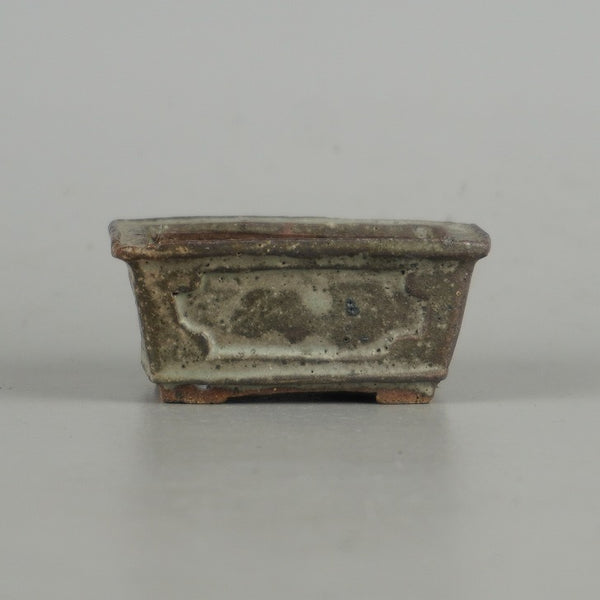 中古 盆栽鉢 登 小型 長辺 約 5.8cm 長方鉢 外縁 窓入 釉薬  中古鉢 u1198424534