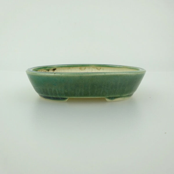 中古盆栽鉢 青香 小鉢 長辺 約8.6cm 楕円鉢 釉薬  中古鉢 k1198414404