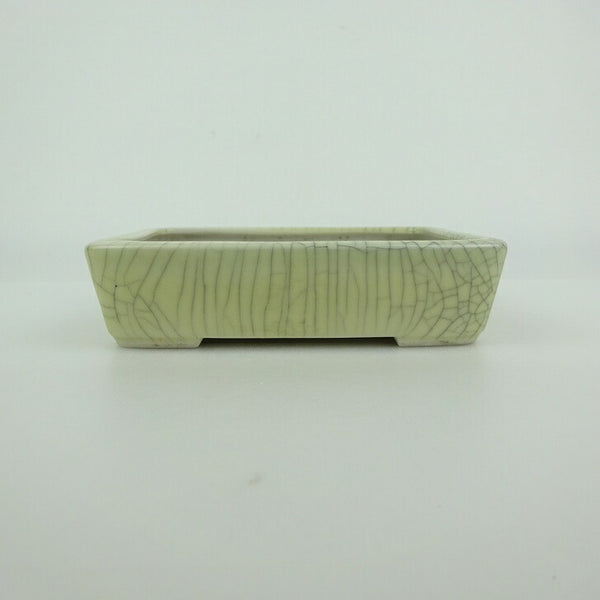 中古盆栽鉢 青香 小型 長辺 約 11.9cm 長方鉢 貫入 釉薬  中古鉢 q1198411130