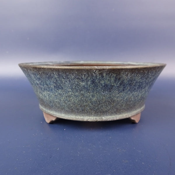 中古 盆栽鉢 青風 小型 長辺 約10.8cm 丸鉢 釉薬  中古鉢 w1198408581