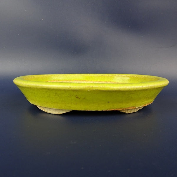 中古 盆栽鉢 忠寛 小型 長辺 約13.8cm 楕円鉢 釉薬  中古鉢 w1198414804