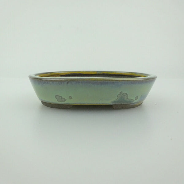 中古盆栽鉢 青香 小鉢 長辺 約8.3cm 楕円鉢 釉薬  中古鉢 m1198409022