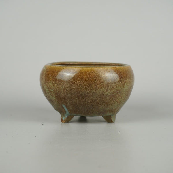 中古盆栽鉢 遊見 小型 長辺 約 12cm 丸鉢 釉薬  中古鉢 f1198411968