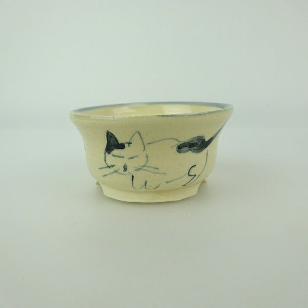 盆栽鉢 ゆうき祥石 小鉢 長辺 約 6cm 丸鉢 絵鉢 猫 ネコ ねこ 釉薬 観賞用  新品 j1199246294