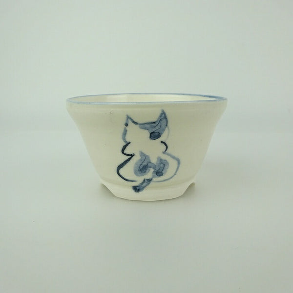 盆栽鉢 ゆうき祥石 小鉢 長辺 約 7cm 丸鉢 絵鉢 猫 ネコ ねこ 釉薬 観賞用  新品 m1199246663