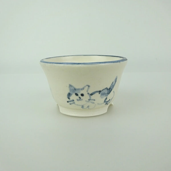 盆栽鉢 ゆうき祥石 小鉢 長辺 約 6cm 丸鉢 絵鉢 猫 ネコ ねこ 釉薬 観賞用  新品 r1199242472