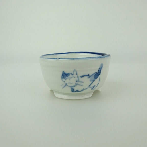 盆栽鉢 ゆうき祥石 小鉢 長辺 約 5.2cm 丸鉢 絵鉢 猫 ネコ ねこ 釉薬 観賞用  新品 b1199260054
