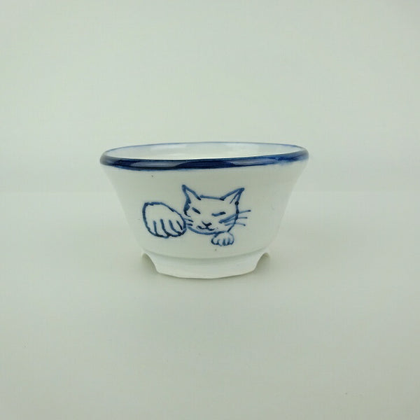 盆栽鉢 ゆうき祥石 小鉢 長辺 約 6.4cm 丸鉢 絵鉢 猫 ネコ ねこ 足跡 肉球 釉薬 観賞用  新品 q1199252815
