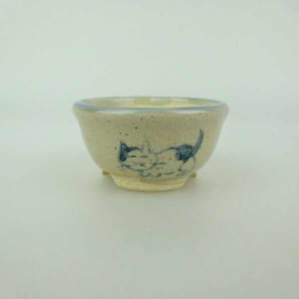 盆栽鉢 ゆうき祥石 小鉢 長辺 約 5cm 丸鉢 絵鉢 猫 ネコ ねこ 釉薬 観賞用  新品 o1199265759