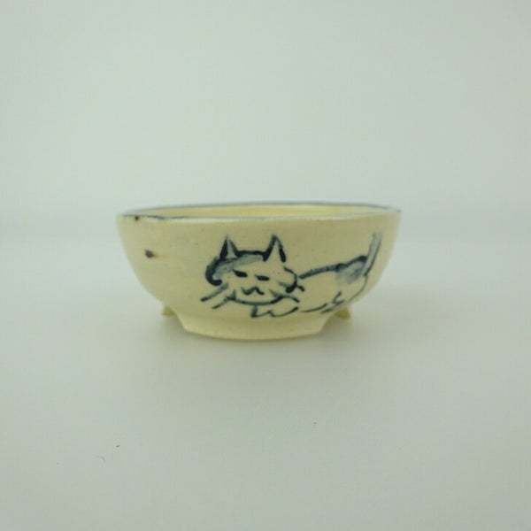 盆栽鉢 ゆうき祥石 小鉢 長辺 約 5.3cm 丸鉢 絵鉢 猫 ネコ ねこ 釉薬 観賞用  新品 c1199245971
