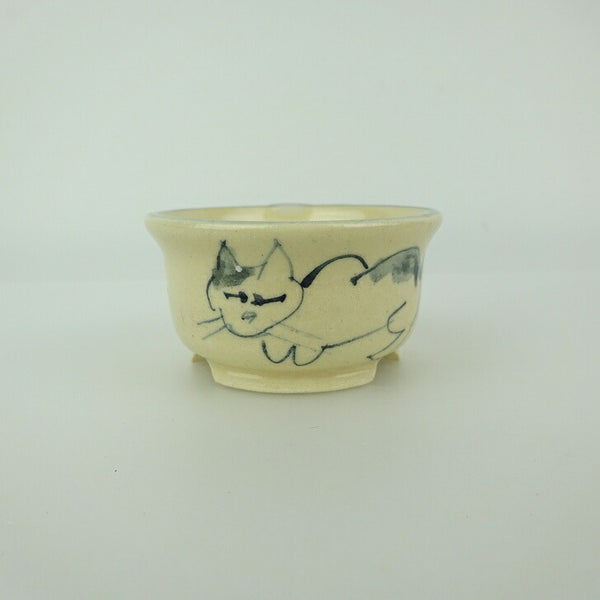 盆栽鉢 ゆうき祥石 小鉢 長辺 約 5.8cm 丸鉢 絵鉢 猫 ネコ ねこ 足跡 肉球 釉薬 観賞用  新品 m1199248853