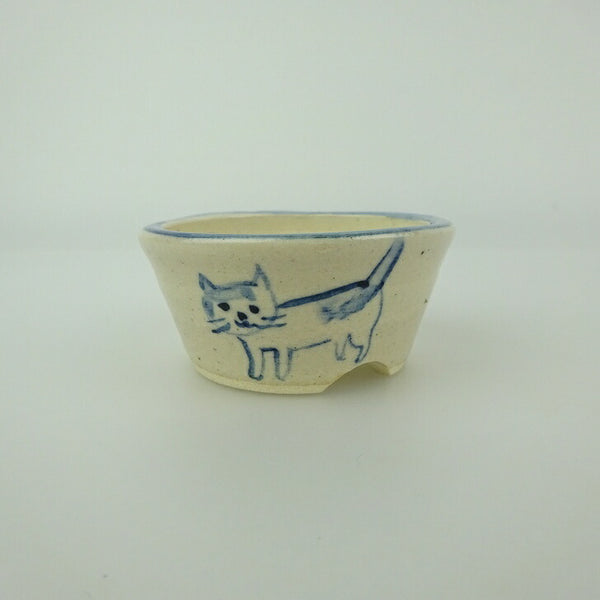 盆栽鉢 ゆうき祥石 小鉢 長辺 約 5.8cm 丸鉢 絵鉢 猫 ネコ ねこ 釉薬 観賞用  新品 f1199250555