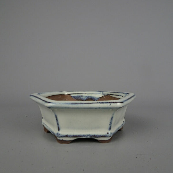 盆栽鉢 落款なし 小型 長辺 約 12cm 六角鉢 外縁 釉薬 中国鉢 新品 数量物 m1199271153