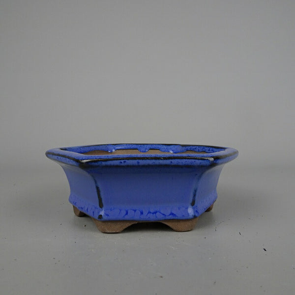 盆栽鉢 落款なし 小型 長辺 約 12cm 六角鉢 外縁 釉薬 中国鉢 新品 数量物 u1199288653