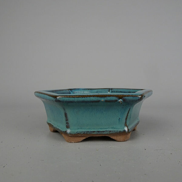 盆栽鉢 落款なし 小型 長辺 約 12cm 六角鉢 外縁 釉薬 中国鉢 新品 数量物 t1199262395