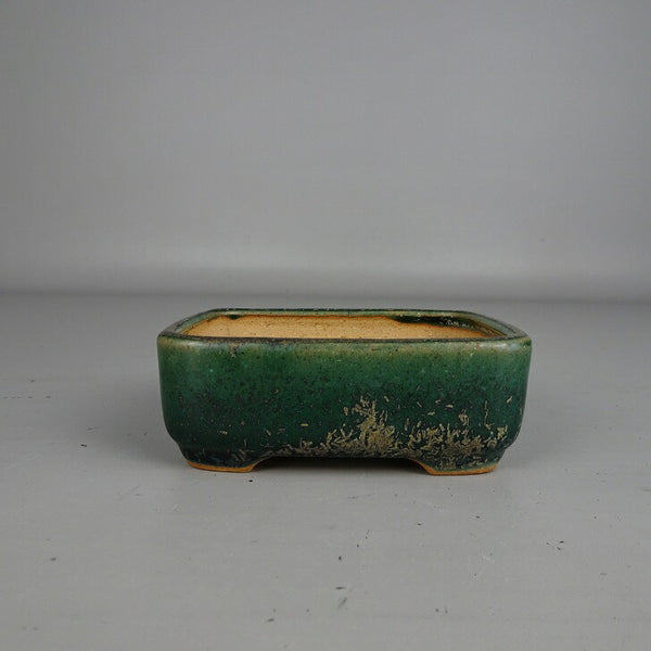 中古盆栽鉢 常滑 一弘造 渡辺 一弘 小型 長辺 約 10cm 長方鉢 撫角 釉薬  中古鉢 v1199303037