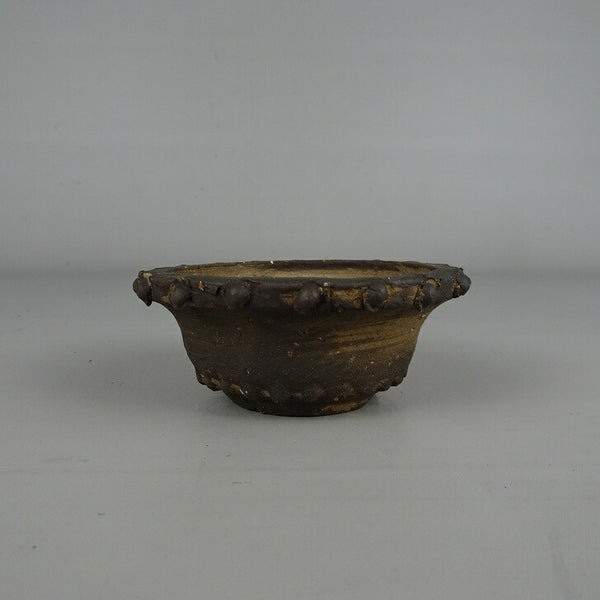 中古 盆栽鉢 秀峰 小鉢 長辺 約 8.6cm 丸鉢 縁付 泥物  中古鉢 k1199272446