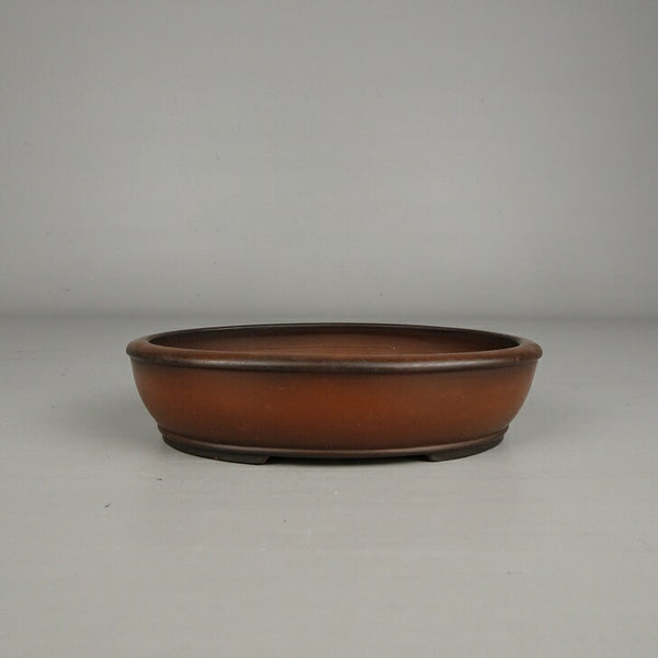 中古 盆栽鉢 峰輝堂造 小型 長辺 約 12.1cm 楕円鉢 下帯 泥物  中古鉢 m1199278504