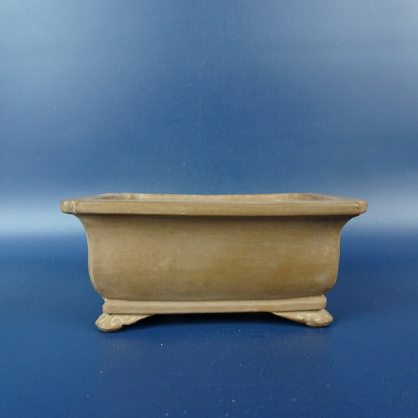 中古 盆栽鉢 雄峯 小型 長辺 約 10.5cm 長方鉢 外縁 隅入 雲足 下帯 泥物  中古鉢 s1199275193