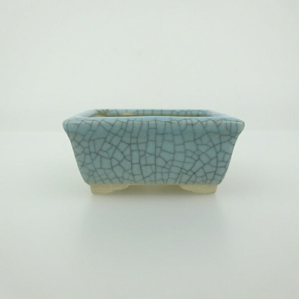 中古 盆栽鉢 青香 小鉢 長辺 約5.9cm 長方鉢 縁付 貫入 釉薬  中古鉢 n1199281504