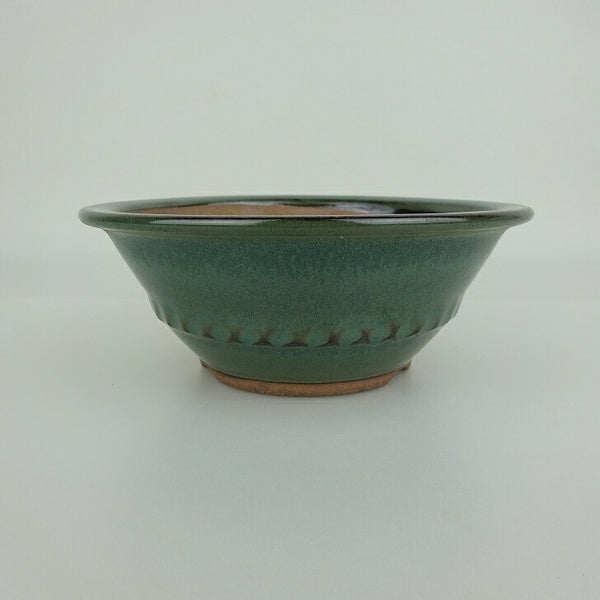 盆栽鉢 小石原焼 小型 長辺 約15.3cm 丸鉢 外縁 緑釉 釉薬 新品 数量物 1199574803