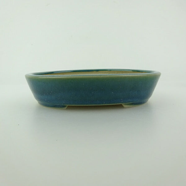 盆栽鉢 青香 小型 長辺 約12cm 楕円鉢 釉薬 u1200175604