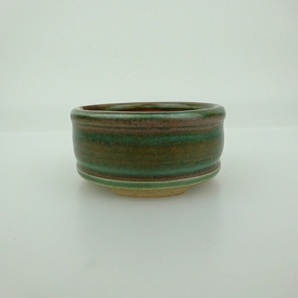中古 盆栽鉢 青香 小鉢 長辺 約5.8cm 丸鉢 上下帯 釉薬  中古鉢 r1200170794