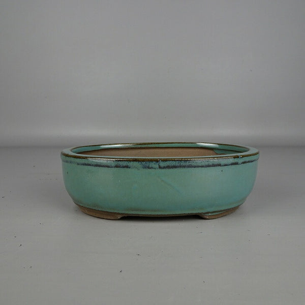 盆栽鉢 落款なし 小型 長辺 約 15.5cm 楕円鉢 釉薬 中国鉢 新品 数量物 b1200268380