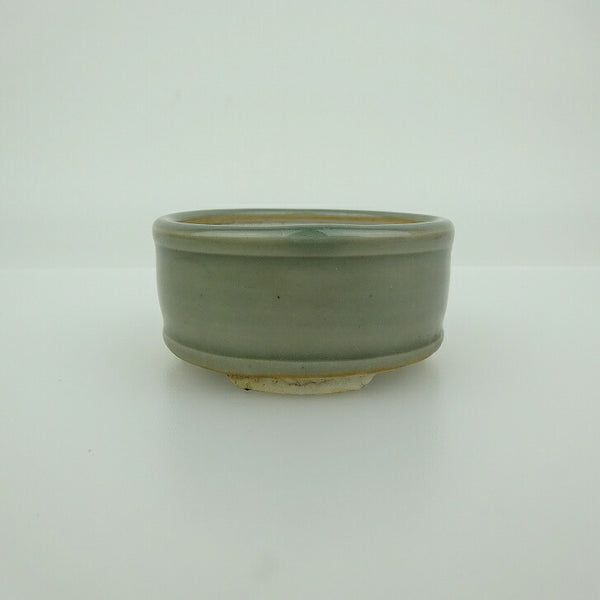 中古 盆栽鉢 青香 小鉢 長辺 約6cm 丸鉢 上下帯 釉薬  中古鉢 w1200265901