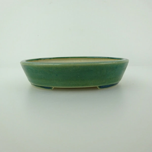 盆栽鉢 青香 小型 長辺 約12.2cm 楕円鉢 釉薬 x1200268848