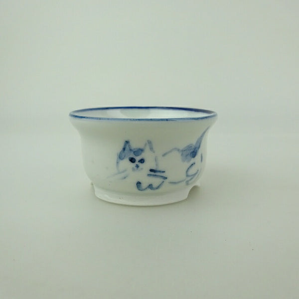 盆栽鉢 ゆうき祥石 小鉢 長辺 約 5.5cm 丸鉢 絵鉢 猫 ネコ ねこ 釉薬 鑑賞用 観賞用  新品 d1200300820