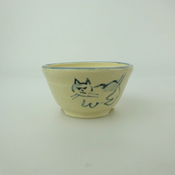 盆栽鉢 ゆうき祥石 小鉢 長辺 約 7cm 丸鉢 絵鉢 猫 ネコ ねこ 足跡 肉球 釉薬 鑑賞用 観賞用  新品 w1200292004