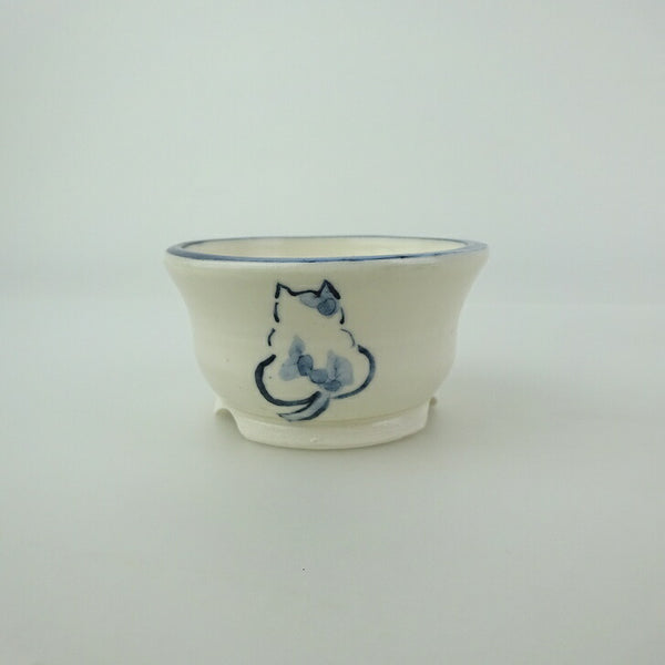 盆栽鉢 ゆうき祥石 小鉢 長辺 約 6.3cm 丸鉢 絵鉢 猫 ネコ ねこ 釉薬 鑑賞用 観賞用  新品 x1200288817